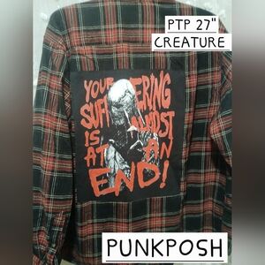 Upcycled FALL HORROR CREATURE GRAPHIC ON FLANNEL